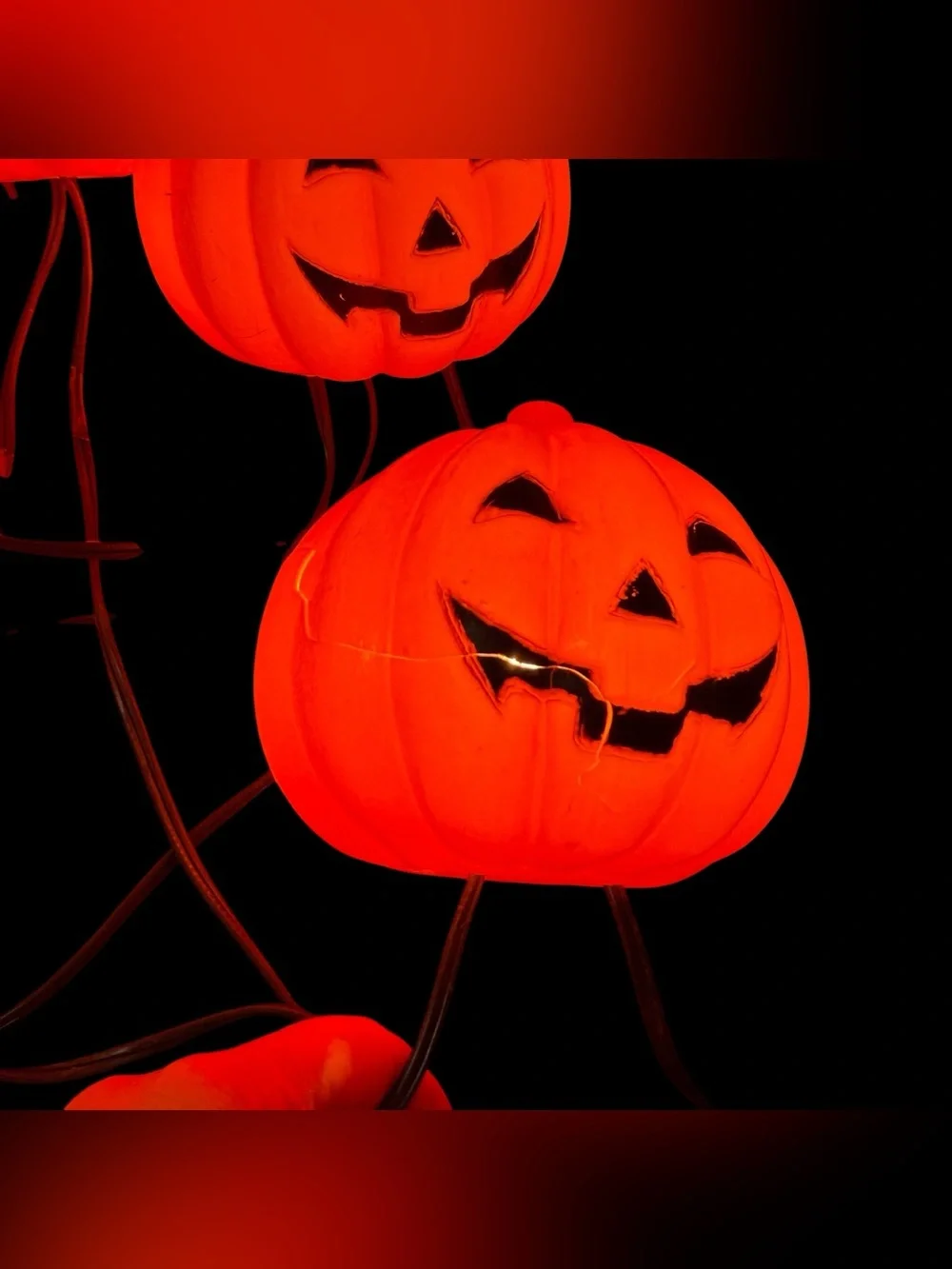 Vtg Large Pumpkin Blow Mold 7 String Light Set Tiki Lights WORKS Jack O Lantern.